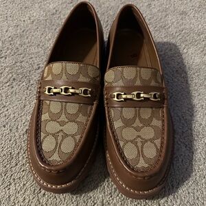 Coach Men Brooks Leather Loafer In Signature Jacquard Brown leather sz 8